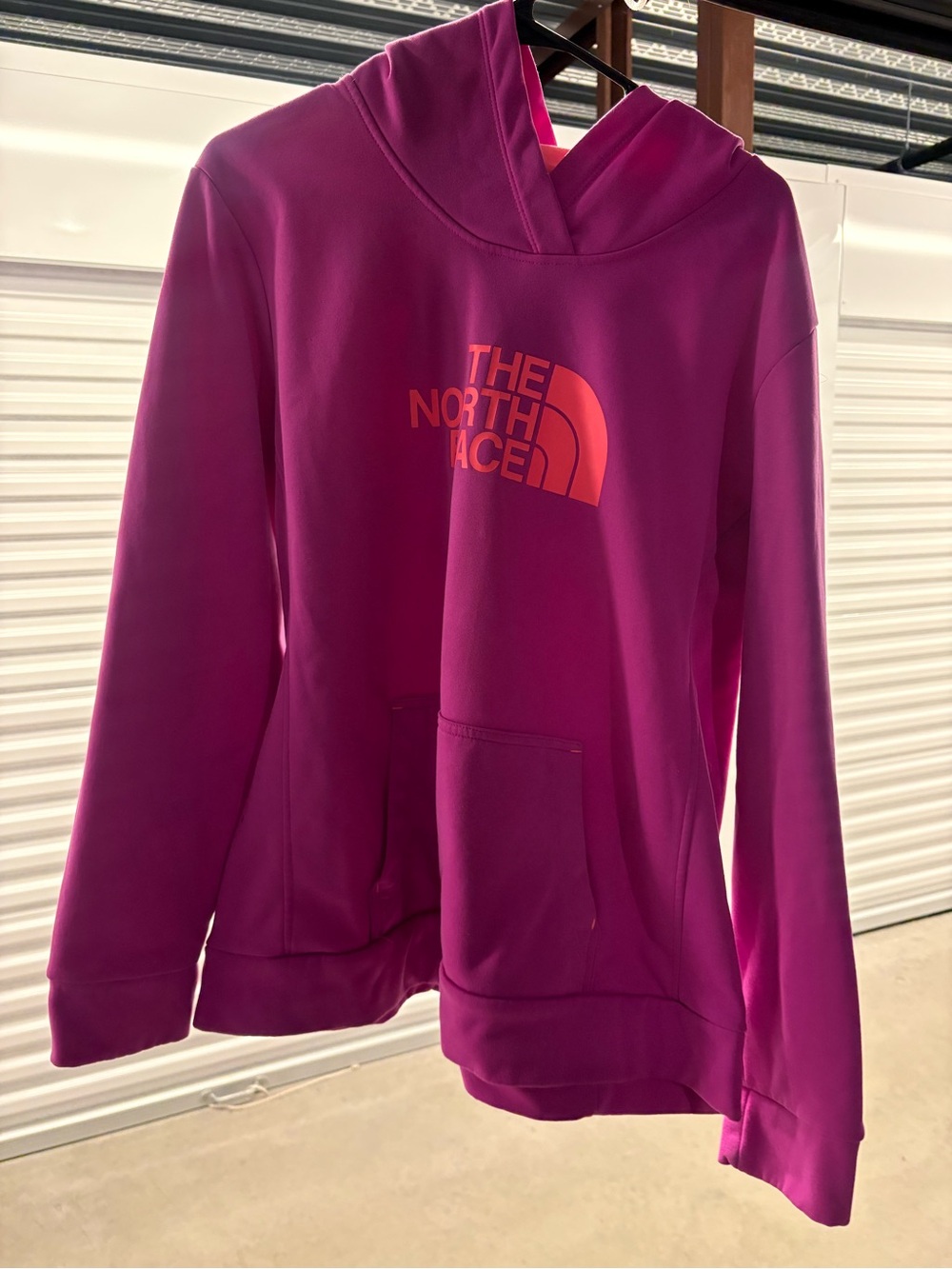 The North Face Girls' Magenta Hooded Sweatshirt with Neon Logo